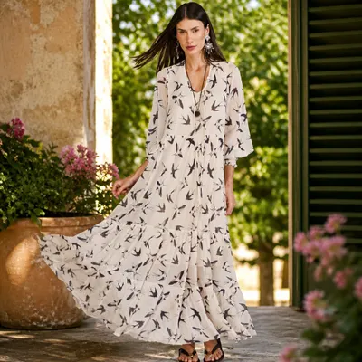 Vestido longo pássaros 