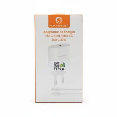 Carregador completo IPhone 20w H’maston CB-17 - Carregamento rápido para dispositivos iPhone.