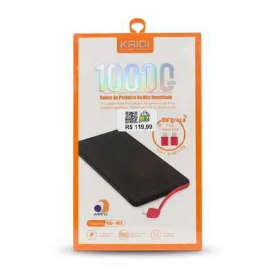 Carregador Portátil USB 10000mAh KD-951 Kaidi - Mantenha seus dispositivos carregados em qualquer lugar.