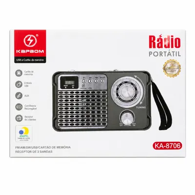 Rádio Retrô Am/Fm/BT  Portátil USB Kapbom KA-8706 