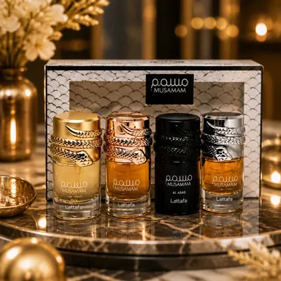Kit 4 Perfumes Árabes Musamam 30ml – Fragrâncias Cítricas, Amadeiradas e Ambaradas