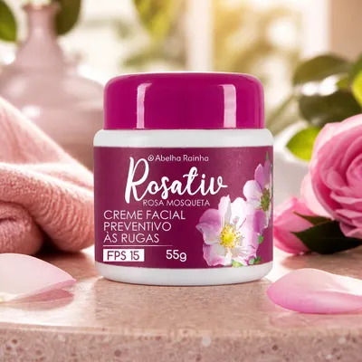 Creme Facial Preventivo às Rugas Rosativ Rosa Mosqueta FPS 15 55g - Abelha Rainha