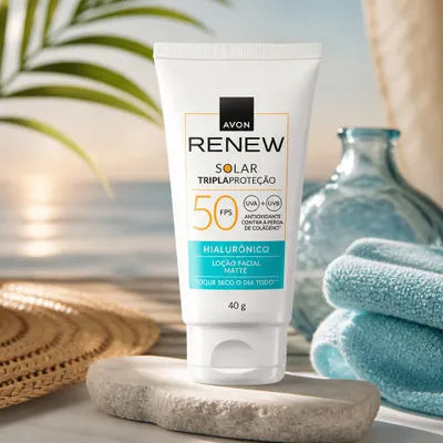 Protetor solar Facial Matte com Ácido Hialurônico FPS 50 Avon Renew 40g