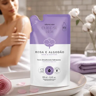 Refil Loção Desodorante Hidratante Cuide-se Bem Rosa e Algodão 350ml