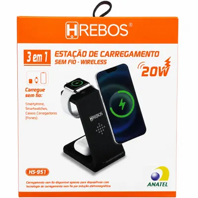 Estação de Carregamento Sem Fio 3 em 1 20w HREBOS HS-951