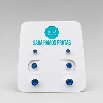 Trio de brincos cravação inglesa azul 