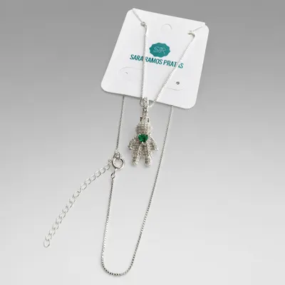 Colar pingente ursinho com ZICÔRNIA verde menino 45 cm
