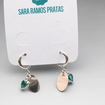 Brinco Argola Click com Pingente verde 