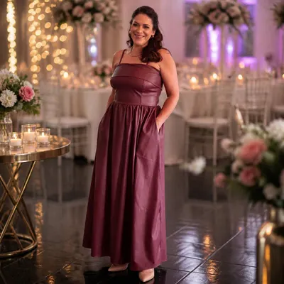 Vestido Adélia Longo Couro Fake