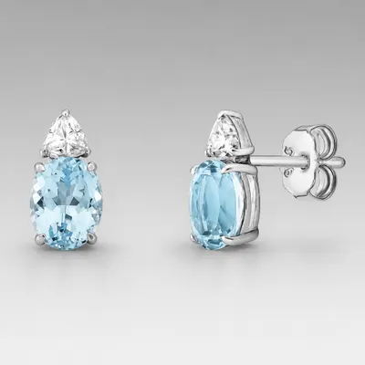Brinco Trillion Topázio Azul e Moissanite 