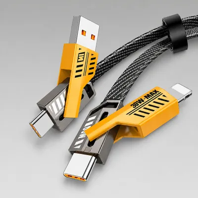 Cabo Carregador 4 em 1 NCB-1080 65W 1 Metro Nylon Trançado USB e Tipo-C para Lightning e USB-C