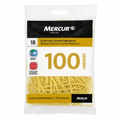 ELÁSTICO AMARELO Nº18 - PACOTE COM 100 UNIDADES - MERCUR