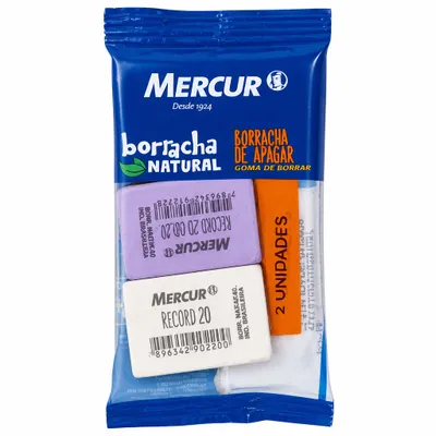 BORRACHA MERCUR BLISTER C/ 2 RECORD 20 BRANCA/LILÁS - MERCUR