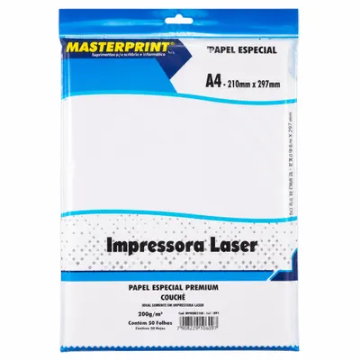 PAPEL BRANCO PREMIUM COUCHÊ - 200G/M² - 50 FOLHAS - MASTERPRINT