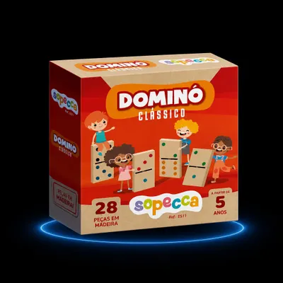 BRINQUEDO EDUCACIONAL DOMINÓ CLÁSSICO - 28 PEÇAS EM MADEIRA - SOPECA