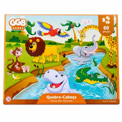 QUEBRA-CABEÇA FESTA DOS ANIMAIS - 60 PEÇAS - GGB GAMES