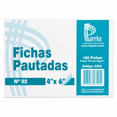FICHA PAUTADA 4 X 6 - Nº 2 - 100 FOLHAS - PARRKE