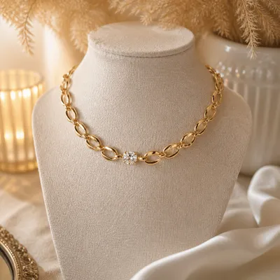 Colar Correntes Dourado com Brilho