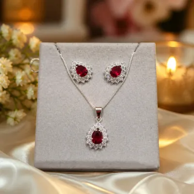Conjunto Colar e Brincos Rubi