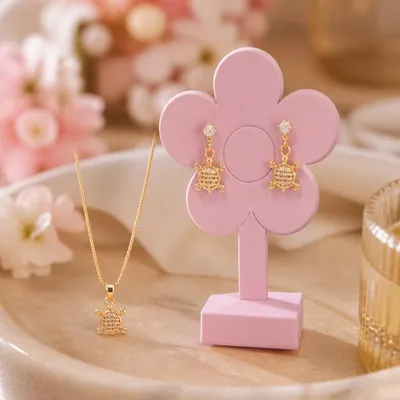 Conjunto tartaruga infantil banhado em ouro 