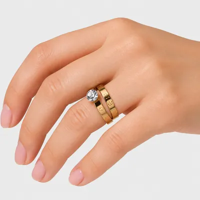 Aneis Gold com Pedra Cristal - Aço Inoxidável 