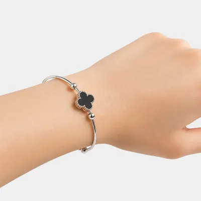  Bracelete Trevo Clássico Prata - Aço Inoxidável 