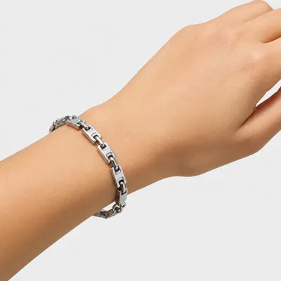 Pulseira Elos Geométricos Prata - Aço Inoxidável 