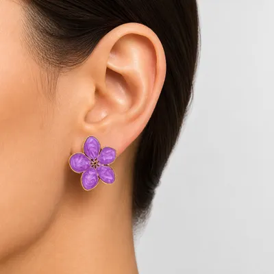 Brinco Flor Lilás Gold - Aço Inoxidável 
