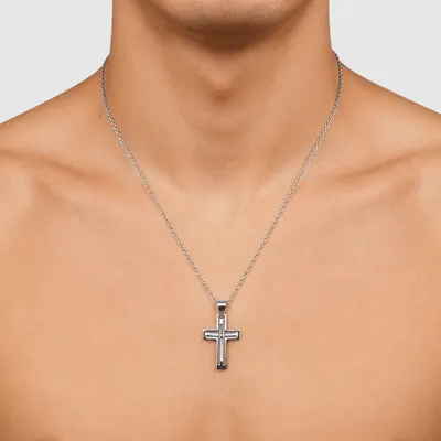 Colar com Pingente Cruz Dupla Prata