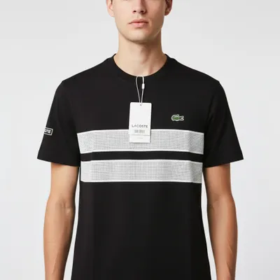 Camiseta Preta Lacoste Estampada - Algodão Jersey 