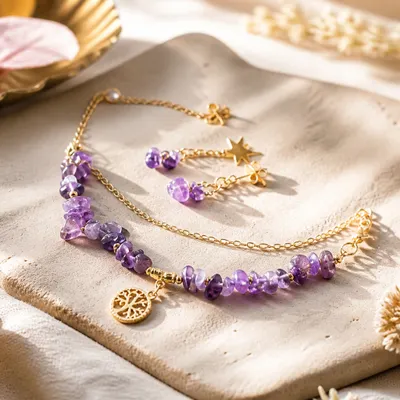Pulseira e brincos de pedras naturais 