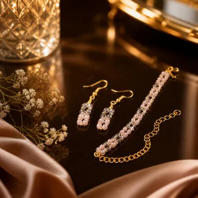 Conjunto de pulseira e brincos  em cristais